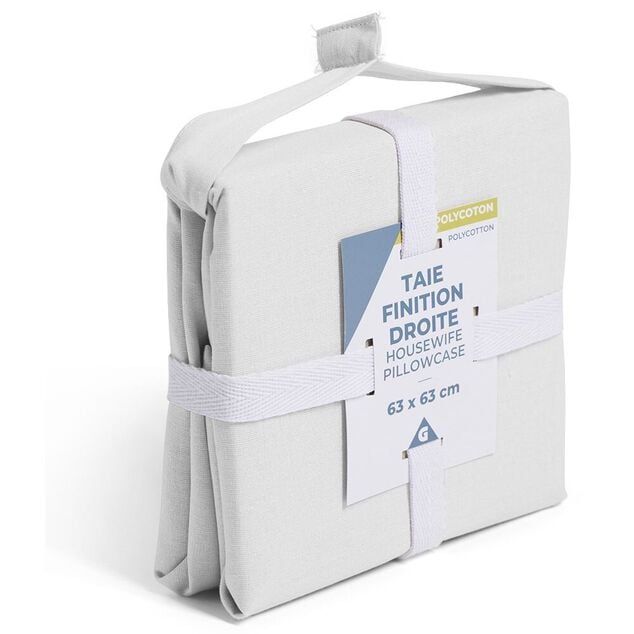 Taie d'oreiller 63x63cm polycoton finition droite blanc