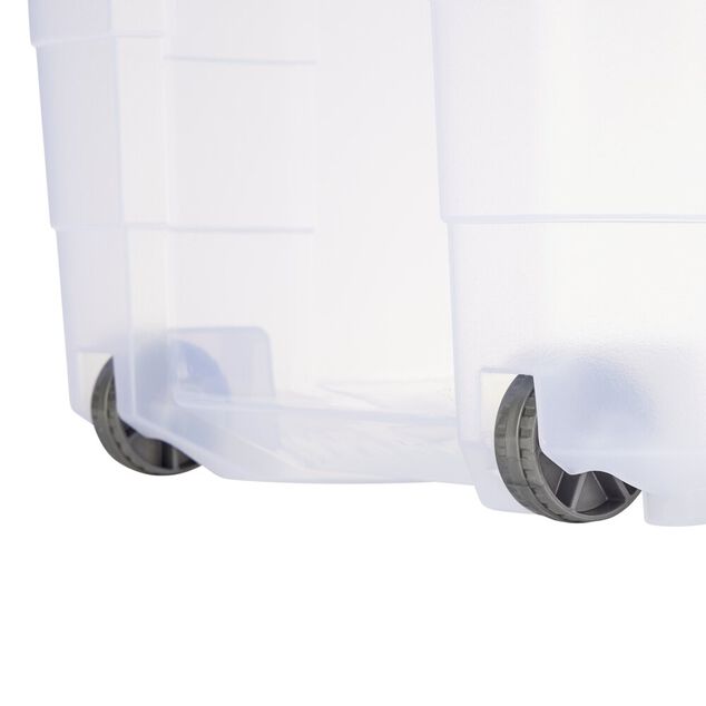 Box de rangement 80L plastique transparent 4 roues couvercle malin bleu 79x39xH36cm