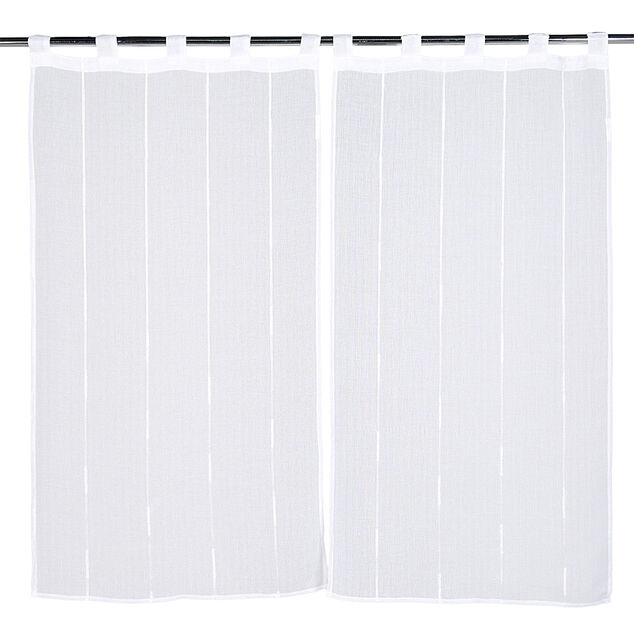 Vitrage droit &agrave; passants effet lin rayure blanc x2