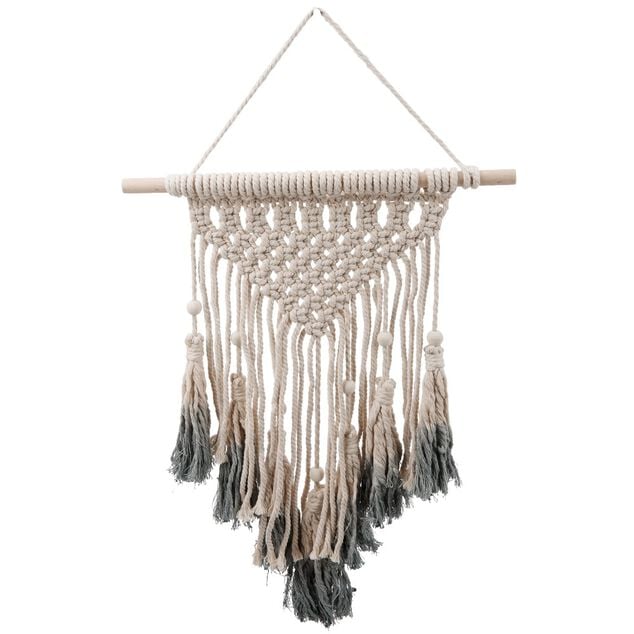 Macram&eacute; mural d&eacute;coratif coton et bois