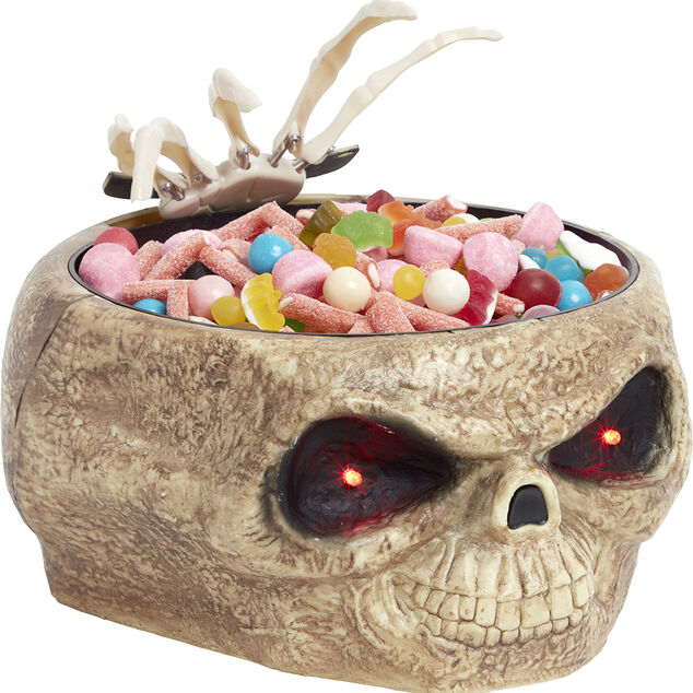 Saladier &agrave; bonbons Halloween squelette anim&eacute; lumineux sonore
