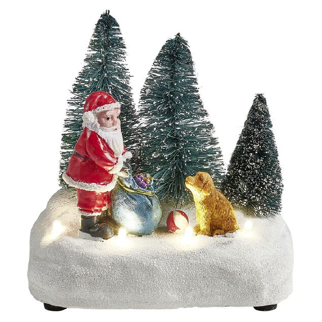 Sc&eacute;nette lumineuse P&egrave;re-No&euml;l avec cadeaux Village de No&euml;l