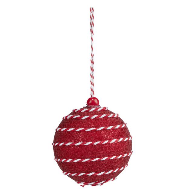 Boule Noël ruban torsadé Ø8cm rouge et blanc - 2 modèles