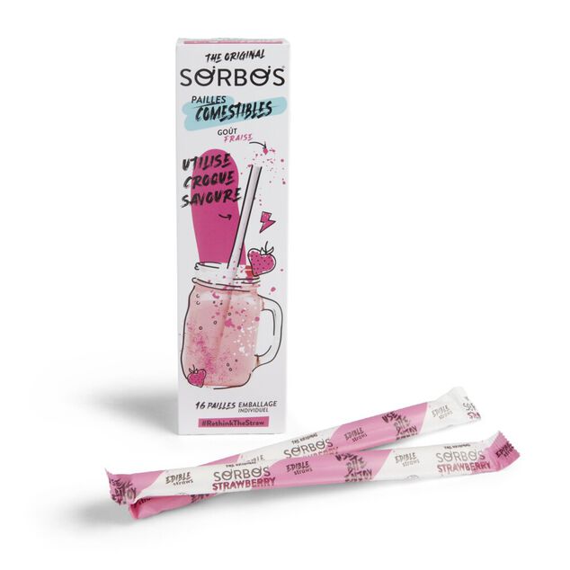 Lot de 6 pailles comestibles go&ucirc;t fraise