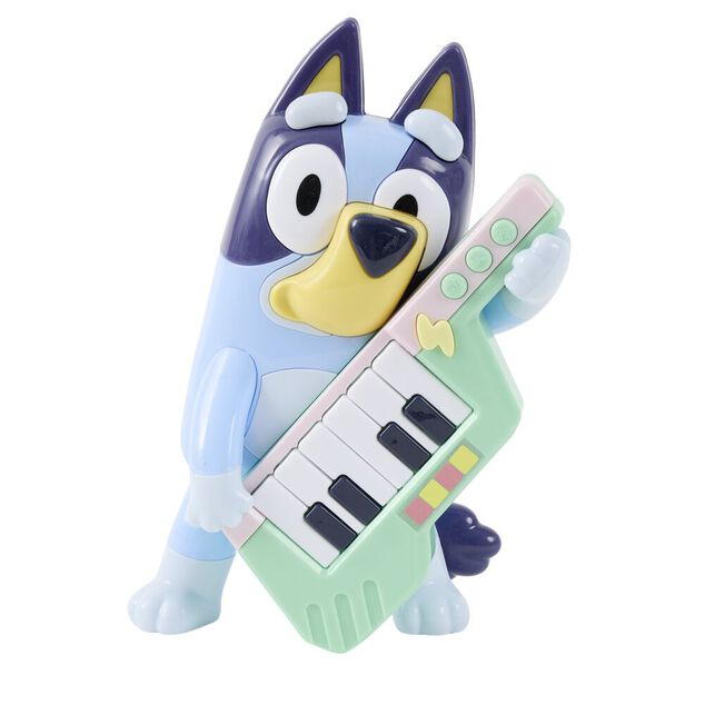 Figurine enfant Bluey avec synth&eacute;tiseur son et lumi&egrave;re 20x10xH26cm