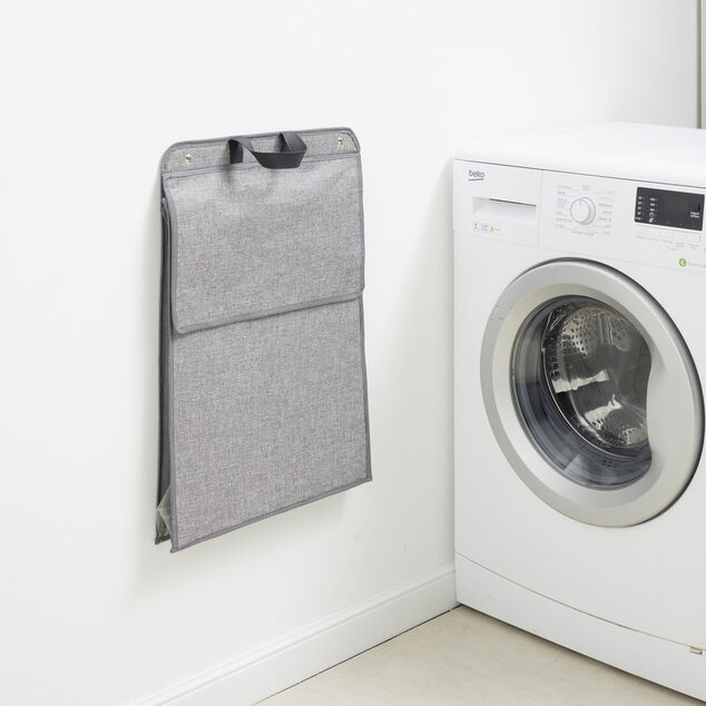 Panier &agrave; linge mural pliant tiss&eacute; gris 40,5x15xH57cm
