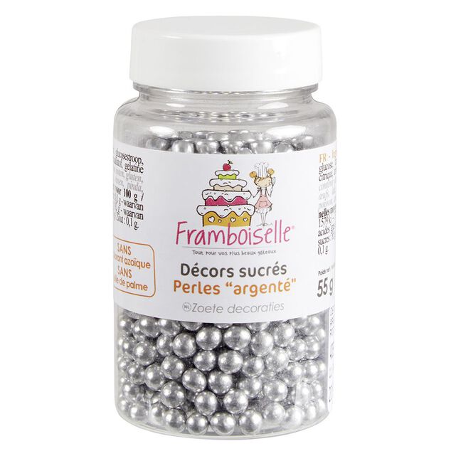 D&eacute;cor sucr&eacute; perles argent&eacute;es