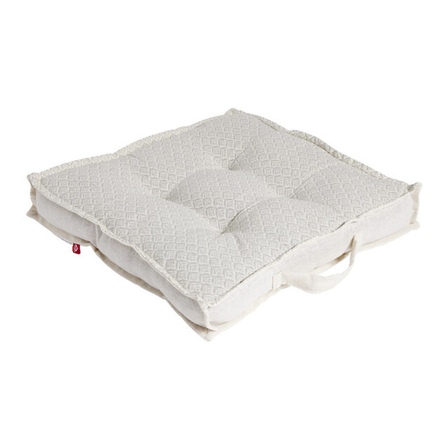 Coussin de sol carr&eacute; motif feuillage blanc &eacute;cru 40x40cm