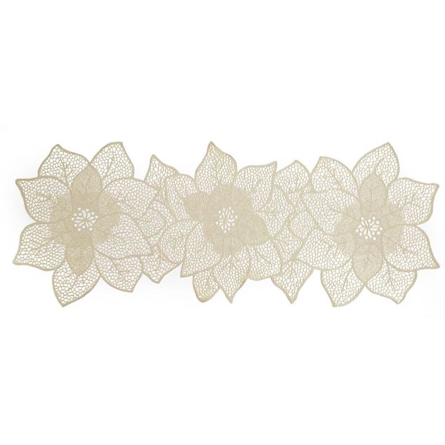 Chemin de table design fleur ajour&eacute; dor&eacute; 35x90cm