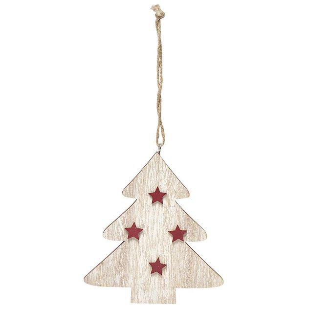 Suspension de No&euml;l en bois motif incrust&eacute; &eacute;toile