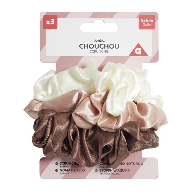 Chouchou à cheveux x3 en tissu satiné L10,5cm