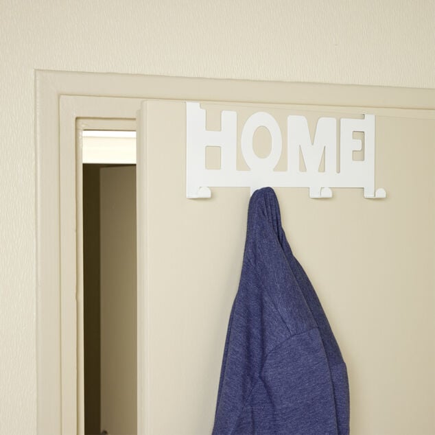 Crochet de porte HOME en m&eacute;tal blanc ou noir 36,5x16,5cm - 2 mod&egrave;les