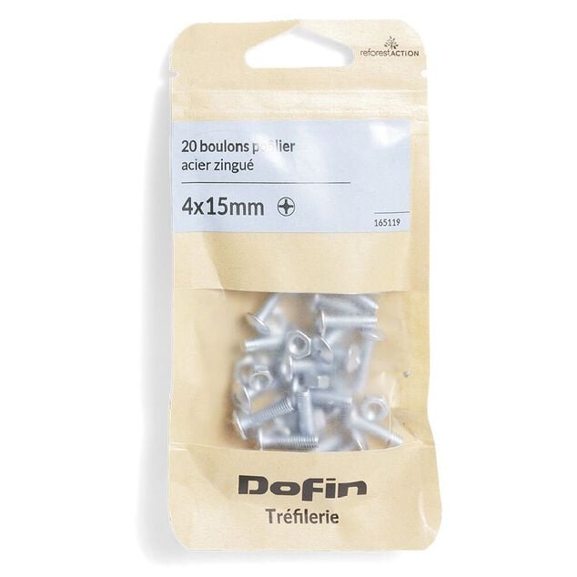 20 boulons po&ecirc;lier cruciforme acier zingu&eacute; - 4x15 mm