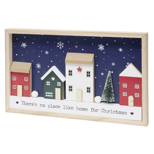 Cadre d&eacute;coratif maison de No&euml;l en bois L30cm (2 mod&egrave;les)