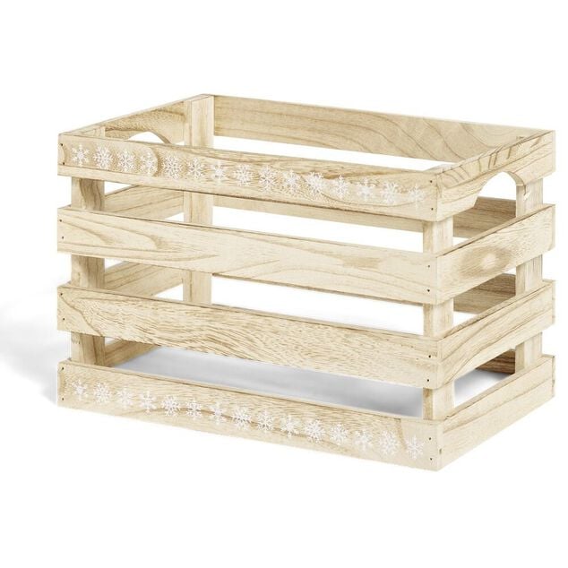 Cagette en bois motif flocon blanc 28x18xH18cm