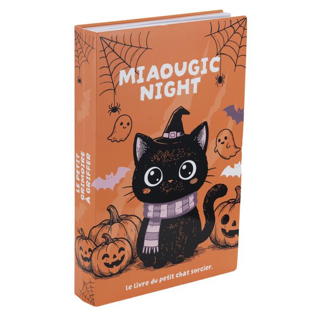Grattoir chat Halloween livre griffoir carton marron et orange 26x39,5cm