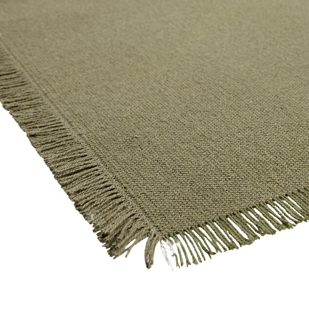 Set de table rectangulaire vert kaki uni 30x45cm rebord frange