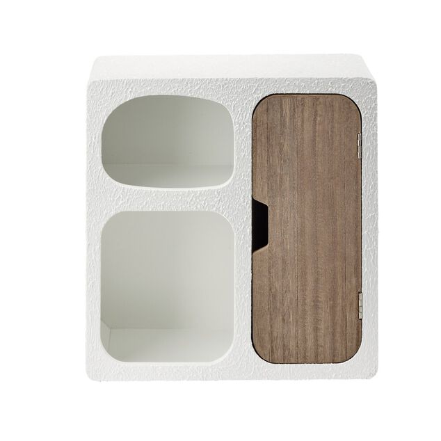 Mini &eacute;tag&egrave;re en bois 3 niches dont 1 porte blanc et marron 30x13xH32,5cm