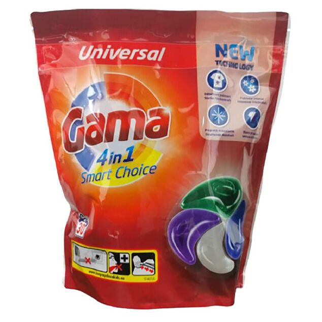 Lessive liquide Gama 30 capsules 4en1 - 30 lavages