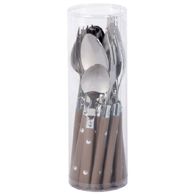 M&eacute;nag&egrave;re 16 pi&egrave;ces inox manche plastique taupe