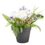 Bouquet fleurs artificielles gypsophiles et roses rouges 5 t&ecirc;tes H23,5cm