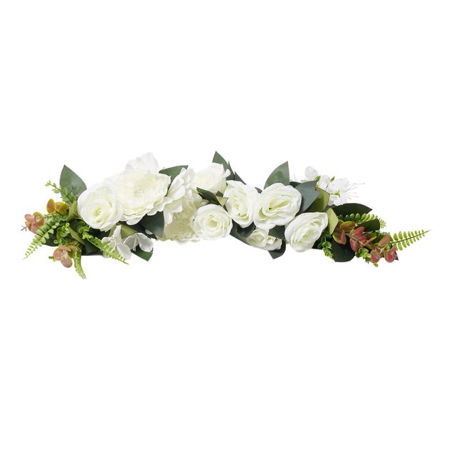 Gerbe artificielle roses blanches et petites fleurs 62x20xH6cm