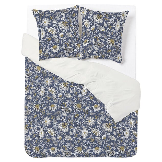 Parure de lit 2 personnes 240x220cm r&eacute;versible paisley bleu et beige