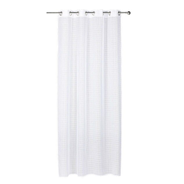 Voilage &agrave; oeillets quadrillage blanc