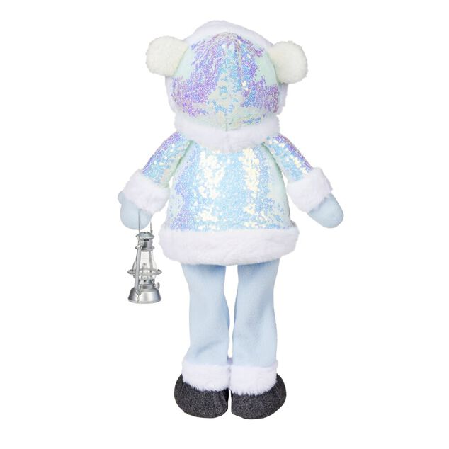 Ours de No&euml;l &agrave; poser bleu ciel H52 cm