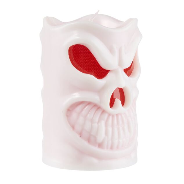 Bougie LED Halloween yeux rouges lumineuse plastique blanc Ø6xH9,5cm