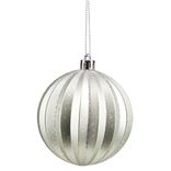 Boule de Noël ronde relief strié gris pailleté Ø8cm