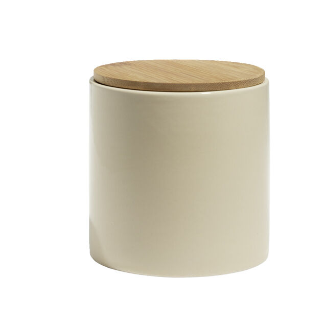 Pot de conservation 500ml gr&egrave;s carreaux de ciment couvercle bambou &Oslash;10xH10cm