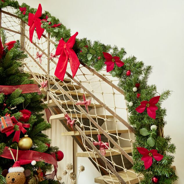 Guirlande de Noël poinsettia vert et rouge 2m