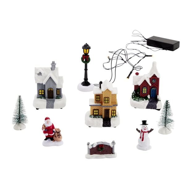 Accessoire pour village de No&euml;l avec lumi&egrave;re 10 pi&egrave;ces