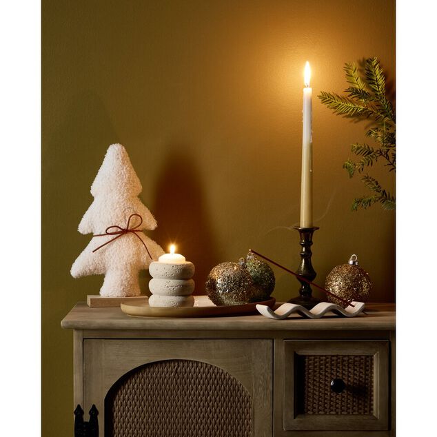 Support &agrave; encens ondul&eacute; en dolomite beige L17cm