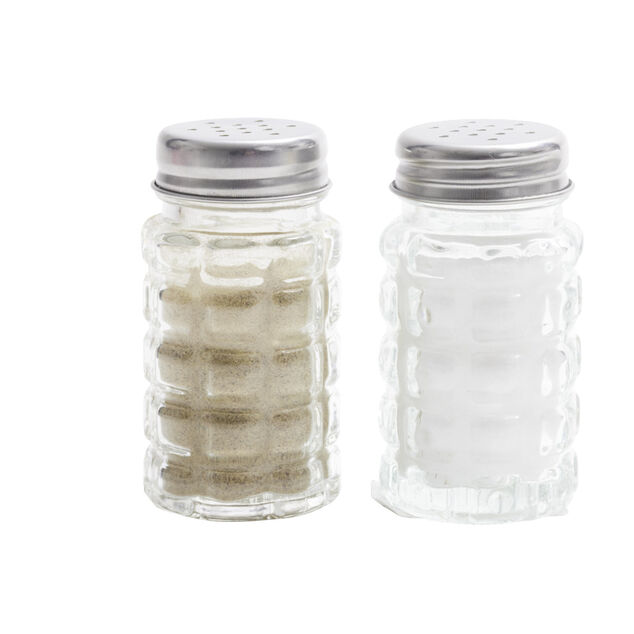Sali&egrave;re et poivri&egrave;re de table en verre et inox 50ml