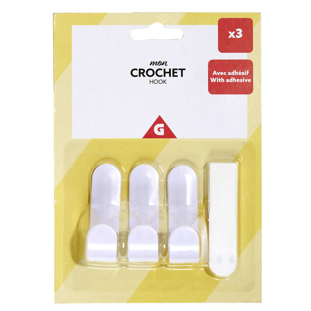 Lot de 3 crochets plastique blanc