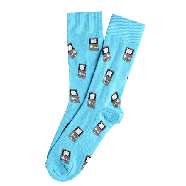 Chaussette homme polycoton tige longue bleu motif jeux vid&eacute;o T41/46