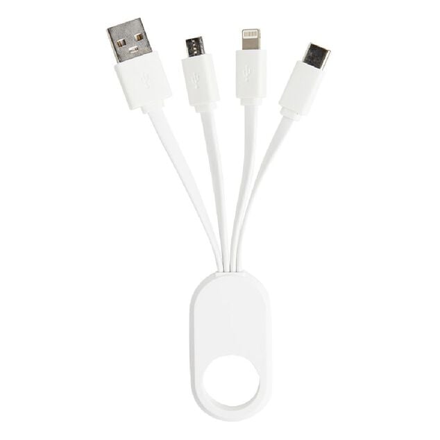 Porte cl&eacute; c&acirc;ble de charge 3en1 lightning micro usb USBC blanc