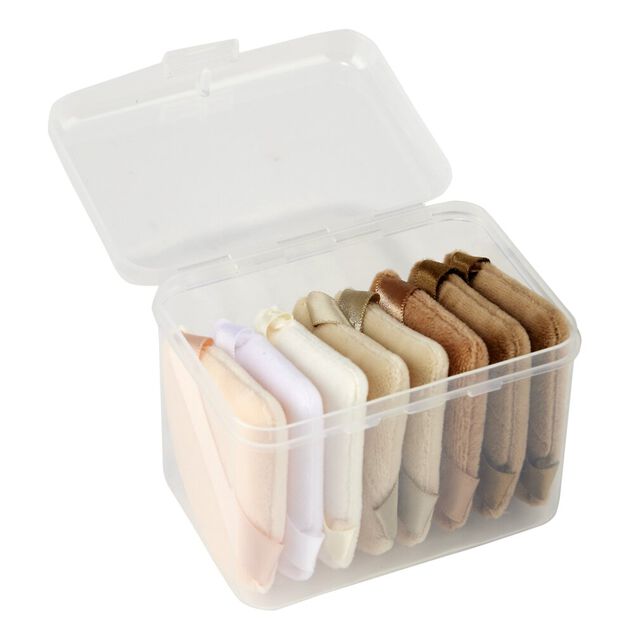 Houppette cosm&eacute;tique triangle x8 avec bo&icirc;te de rangement