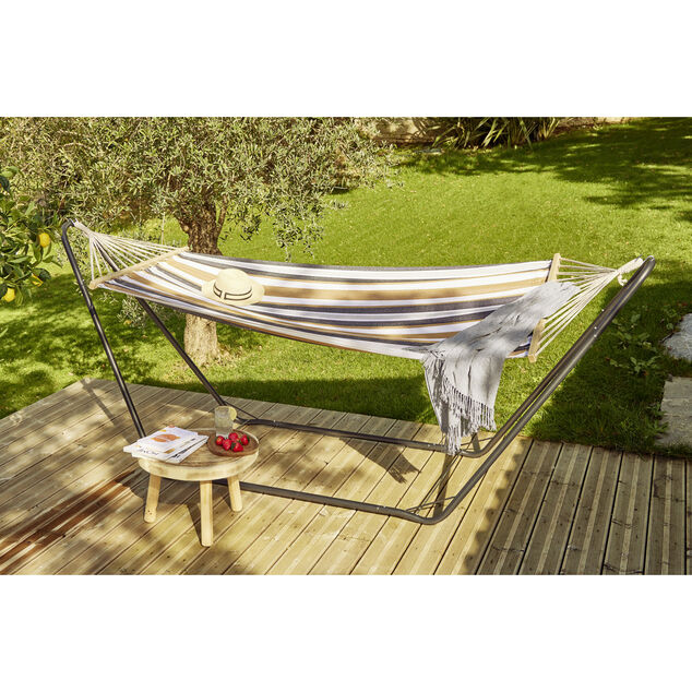 Hamac 1 personne 100x200cm avec support m&eacute;tal 297x113xH82cm