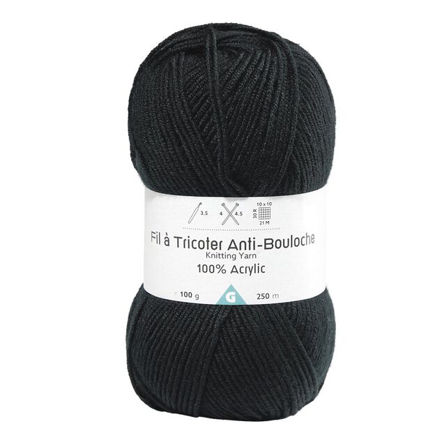 Pelote de fil &agrave; tricoter acrylique anti bouloche noir
