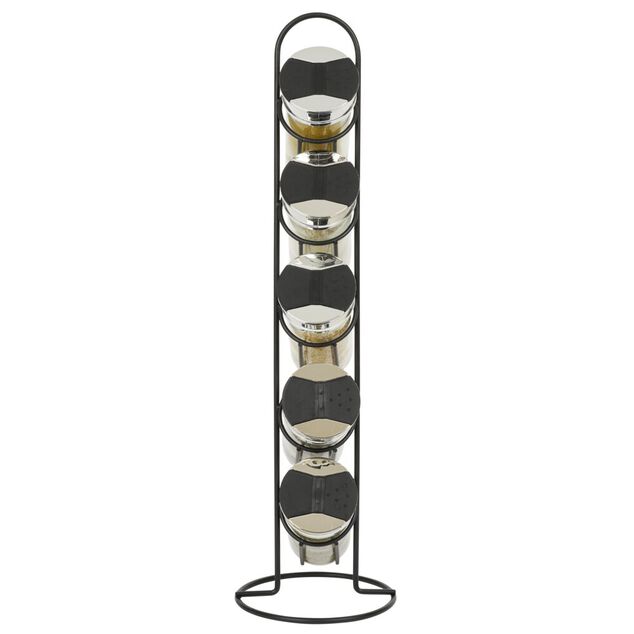 Tour &agrave; &eacute;pices en m&eacute;tal avec 5 pots en verre &Oslash;11xH39cm