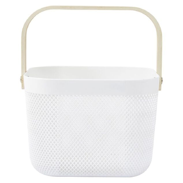Panier plastique avec anse blanc et naturel - L24 x l24 x H18 cm