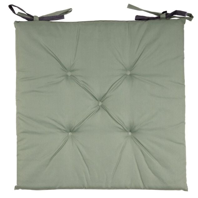 Galette de chaise de jardin r&eacute;versible uni gris biface vert