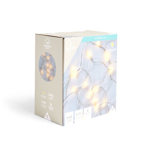 Guirlande lumineuse diamant 140LED blanc chaud 13,9m