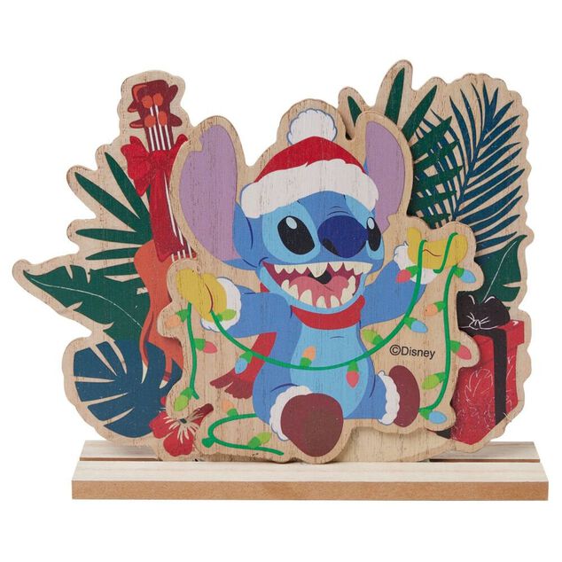 Décoration Disney à poser Stitch Noël bois L23xH19,5cm