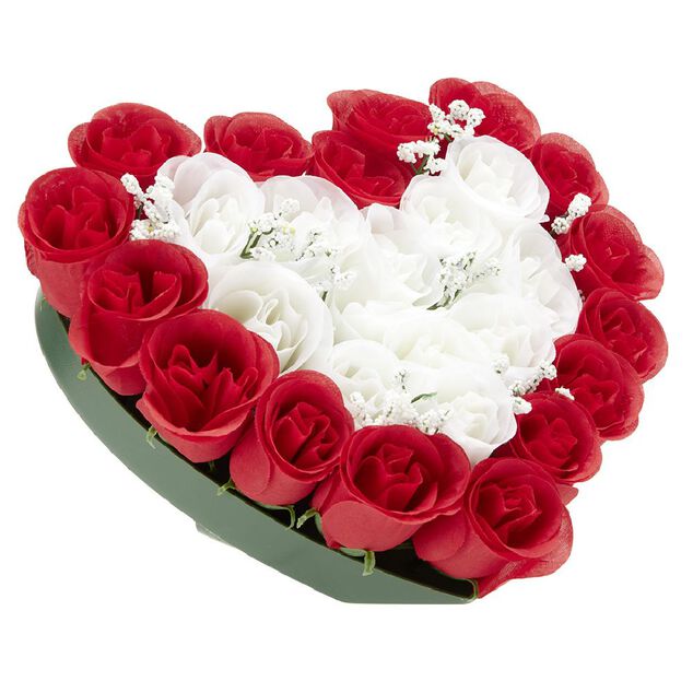 Coussin Oeillet artificiel forme coeur rouge et blanc 26 t&ecirc;tes