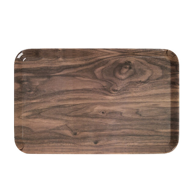 Plateau rectangulaire m&eacute;lamin&eacute; effet bois naturel 19x30cm