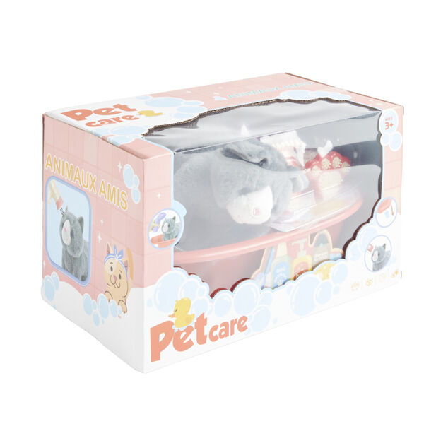 Peluche animal avec baignoire et accessoires
